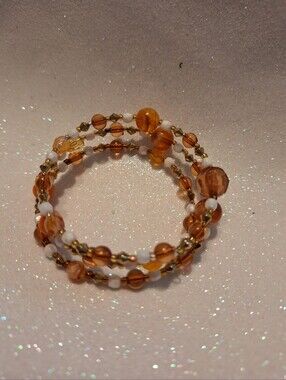 Amber White Arcylic Bead Mix Memory Wire Unisex Bracelet